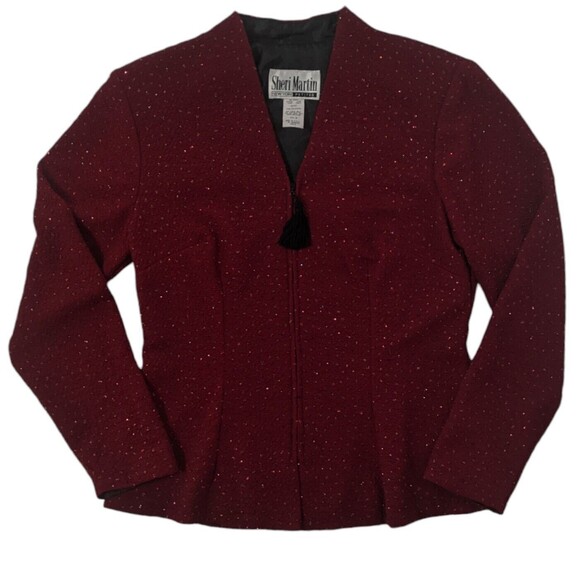 Vtg Blazer Jacket Sheri Martin 8 Womens Petites Red Glitter Sparkle M Medium 90s - Picture 1 of 8